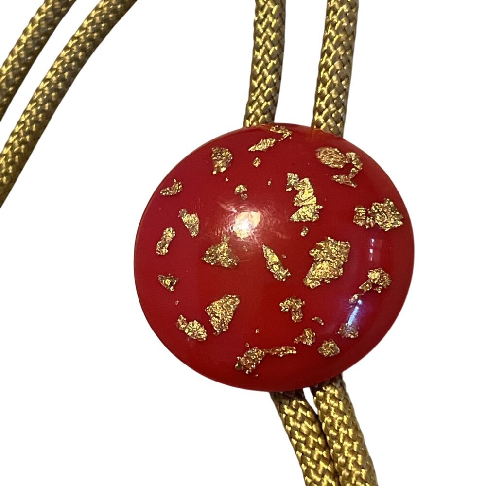 Mid Century Bolo Tie Resin with Gold Flakes RED Tan Retro MOD Western